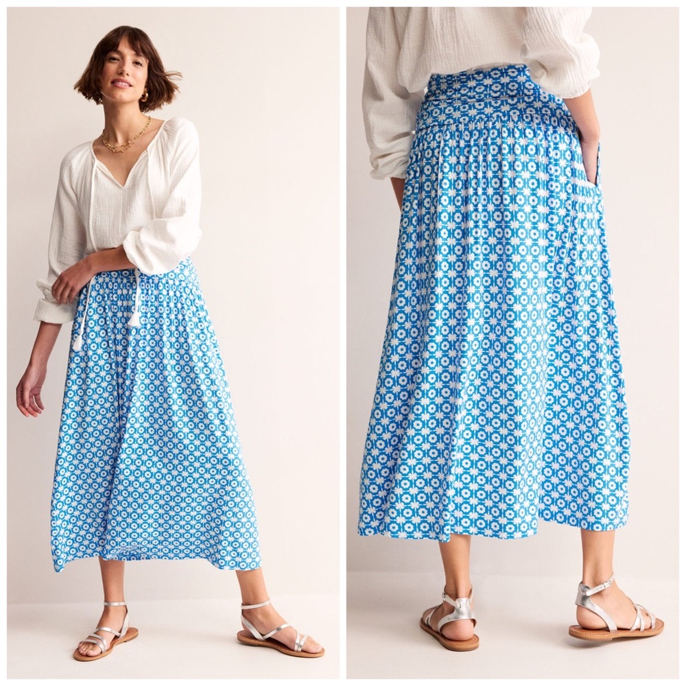 Boden Rosaline Jersey Skirt Brilliant Blue, Blossom Tile